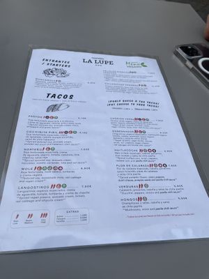 Vegan menu may 2023  at Taqueria La Lupe in Sevilla