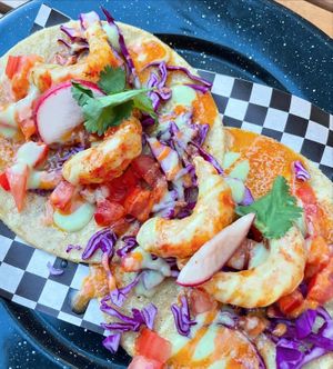 langostinos tacos  at Taqueria La Lupe in Sevilla