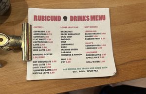 Drinks menu   at Rubicund Books and Coffee in Falmouth