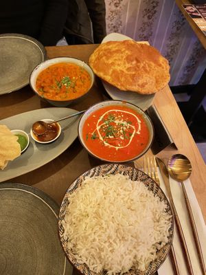 Tofu tikka masala, mattar mushroom and bhatura bread  at Garlic n Greens in Bruges