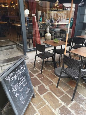 Outside at Garlic n Greens in Bruges