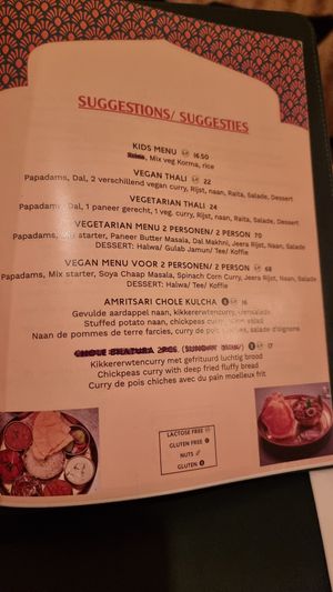 Suggestions on menu. 'Lactose free' is labelled ... at Garlic n Greens in Bruges