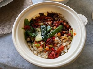 Nourish Bowl (Vegan & Can be made Gluten Free )
Baby Spinach, Brown Rice, Chick Peas, Walnuts, Flex, Home made chili sauce, Pomegranate, Avocado Slices, Olive Oil, Grilled Zucchini at Sala - The Row in Kuala Lumpur