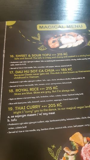 The menu at Linh - Not Just A Restaurant in Prague