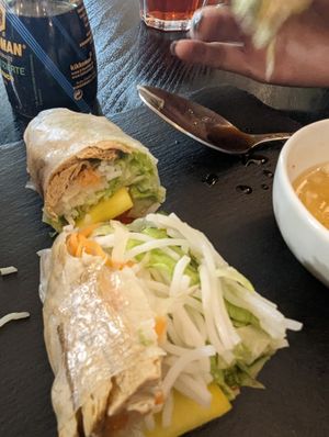 Mango summer rolls (half eaten) #Veganuary at Linh - Not Just A Restaurant in Prague