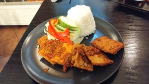 Frittierter Tofu mit Reis, etwas trocken at Linh - Not Just A Restaurant in Prague