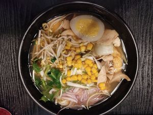 No-egg egg ramen at Linh - Not Just A Restaurant in Prague