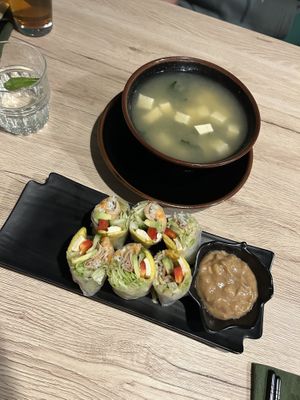 Miso Soup, Mango Summer Rolls  at Linh - Not Just A Restaurant in Prague