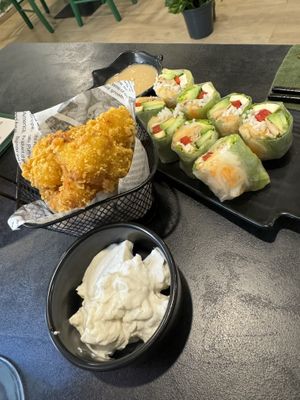 Cauliflower fries and mango summer rolls.  at Linh - Not Just A Restaurant in Prague