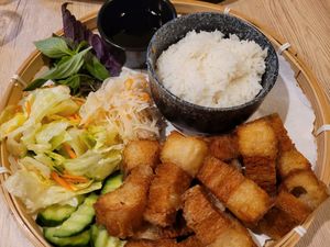 Vegan pork belly with rice #Veganuary at Linh - Not Just A Restaurant in Prague