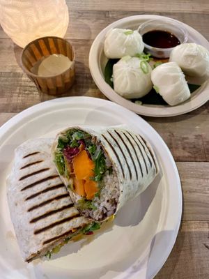 Vegan Burrito + Veggie Dumplings from Dim Sum Thing at FENTO - Foodhallen in Amsterdam