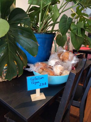 Yesterday's vegan pastries at a discount. at Station Mahalo in Montreal