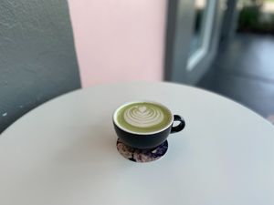 Matcha latte with oat milk.  at Cyth & Co in Oakland Park