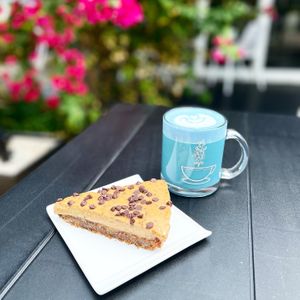 Peanut Butter Chocolate Chip Pie & a Butterfly Latte with almond milk.  at Cyth & Co in Oakland Park
