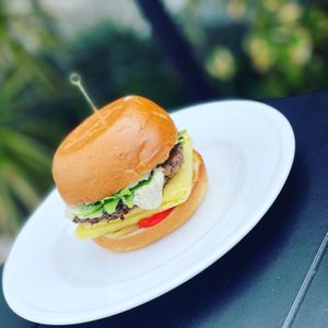 "Just Egg" Breakfast Sandwich with a house seasoned "Impossible" patty topped with herb aioli. at Cyth & Co in Oakland Park