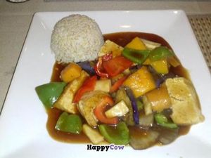 three flavors rice entree at Green Earth Vegan Cuisine in Pasadena