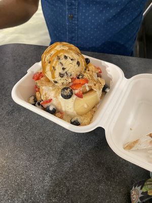 Build your own with Carmel sauce, cookie dough scoop, graham crackers, berries   at Cinnaholic in Coral Springs
