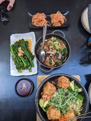 Brokkoli, jap Chae, kimchi and bibimbap at Jinjuu Soho in London