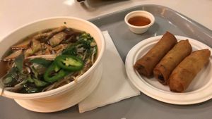 Pho and egg rolls  at Loving Hut - Westfield Mall Food Emporium in San Francisco