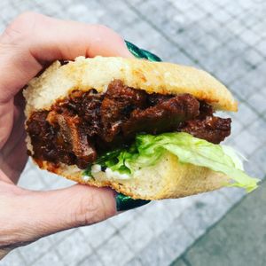 Vegan Grilled Philly Sandwich with bbq sauce, vegan mayo and lettuce at Loving Hut - Westfield Mall Food Emporium in San Francisco