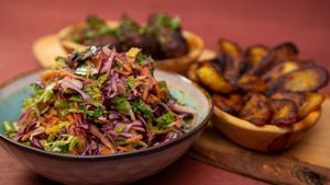 Coleslaw, Jerk “Chicken” Wings and Plantain
 at Jam Delish in North London