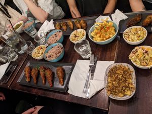 bbq wings, mac n cheese, cheesy fries   at Jam Delish in North London