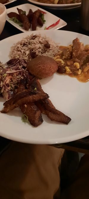 Rice and beans, plantain and Ackee at Jam Delish in North London