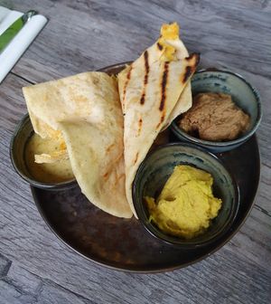 Roti and dips at Jam Delish in North London