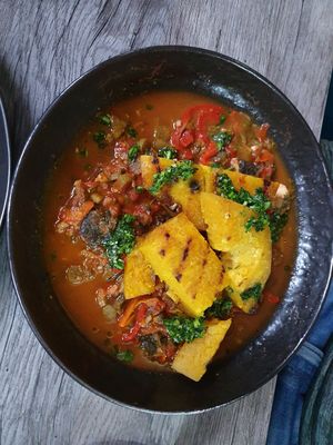 "Codfish" and callaloo at Jam Delish in North London