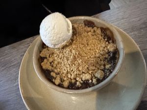 Apple crumble & custard (custard hadn’t arrived yet)   at Jam Delish in North London