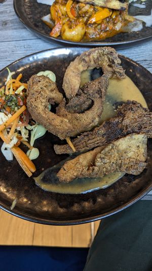 Fried mushrooms and plantain ketchup at Jam Delish in North London