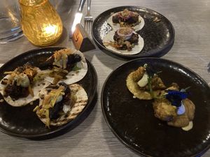 Starters (there were three of each - some were eaten before I took the photo)  at Jam Delish in North London