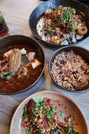 Brown stew “Fish”, “Oxtail” stew & Rice and beans at Jam Delish in North London