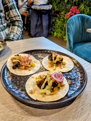 Jerk "pork" belly tacos at Jam Delish in North London
