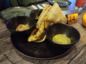 Roti starter with 3 condiments at Jam Delish in North London