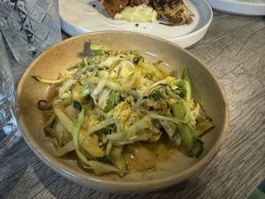 Warm salad with dumplings   at Jam Delish in North London