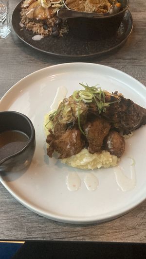 Caribbean fried “chicken”  and Jamaican gravy, a good portion and very tasty  at Jam Delish in North London