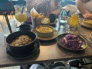 Rice and beans, mac and cheese, slaw  at Jam Delish in North London