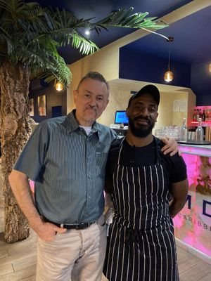 Head chef Nathan..wishing me a happy birthday lol   at Jam Delish in North London