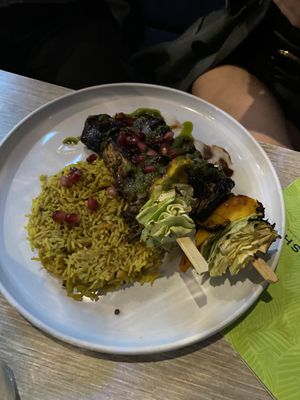 Jerk oyster mushroom, tofu and plantain skewers  at Jam Delish in North London