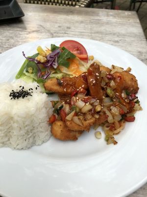 Sweet chili shrimp  at Loving Hut in St Kanzian