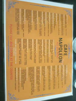 Menu at Cafe Napoleon in Warners Bay
