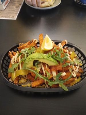 Vegan loaded fries at Cafe Napoleon in Warners Bay