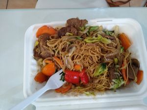 Yellow noodles at Loving Hut in Tampa