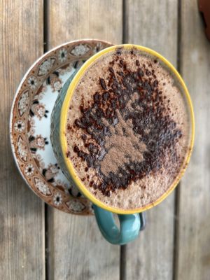 Vegan hot chocolate midway through a cycle ride what more do you need?  at Potters Barn Cafe in Ribchester
