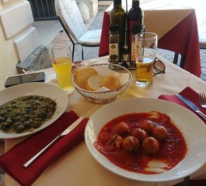Gnocchi (left) and "meat" balls (right) at Al Ventitre in Lazise
