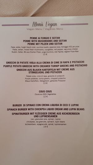 The latest vegan menues from July 2022 at Al Ventitre in Lazise