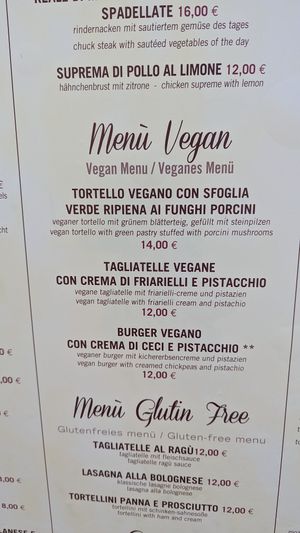 The vegan menu at Al Ventitre in Lazise