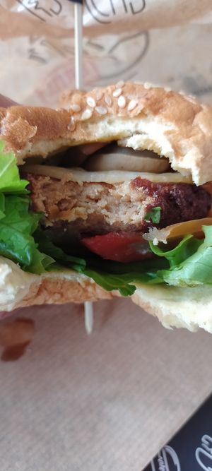 Very meaty and crunchy patty at Burger Grill 351 in Sao Vicente