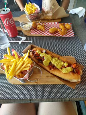 The vegan hotdog at Burger Grill 351 in Sao Vicente